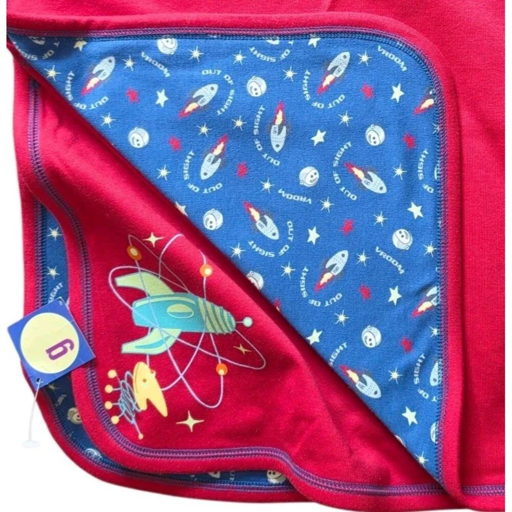 New Vintage Gymboree Baby Blanket Out Of Sight Red Blue Rocket Atomic Retro NWT